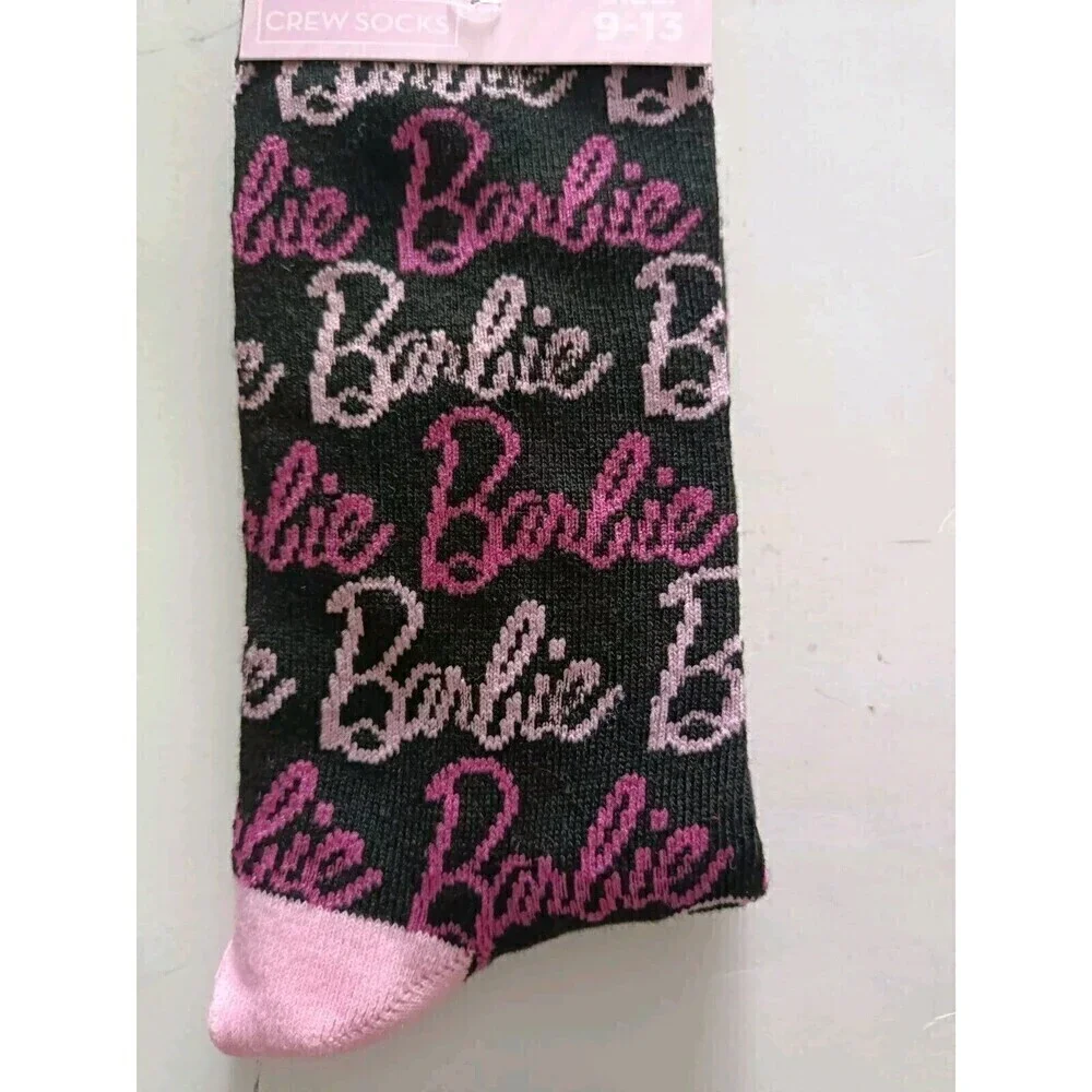 Mattel Barbie Logos Themed Crew Socks 2-Pack Pink Size 9-13 Women New Barbicorel